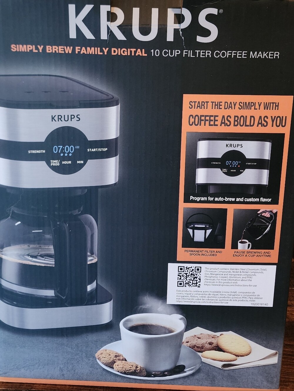 KRUPS Simply Brew Family Digital 10-Cup Coffee Maker - Silver & Black